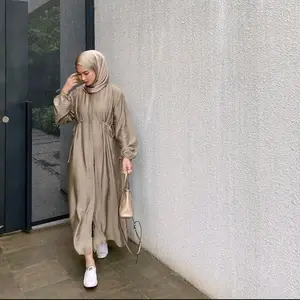 HAZZEL di MIDI DRESS- GAMIS POLO LINEN PREMIUM TALI SAMPING Panjang Muslim Wanita