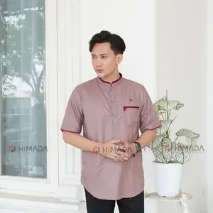 HIMADA LOOK Koko Asraf Pendek Dewasa Kurta Baju Muslim Pria Dewasa Polos Lengan Pendek Koko Sunnah