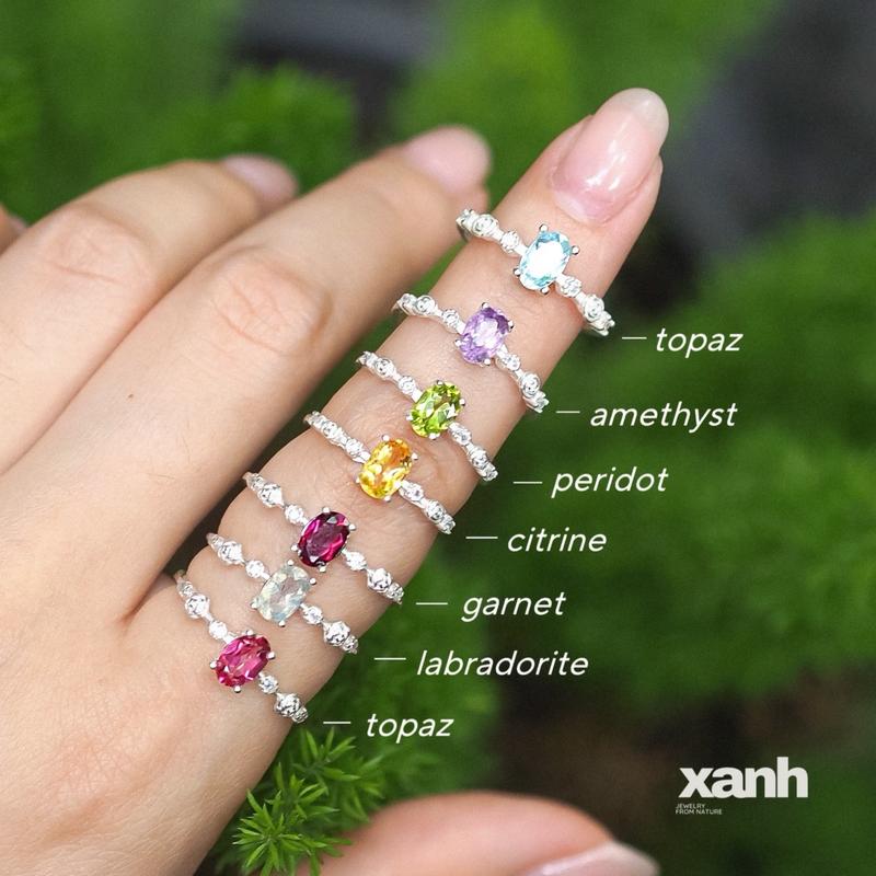Nhẫn bạc nữ Sơn Trà đá thiên nhiên phong thuỷ ngũ hành may mắn thanh lịch nữ tính - Xanh Jewelry Thun topaz đá garnet đỏ nhẫn  garnet nhẫn  đá  garnet  đỏ  chính  hãng nhẫn  thạch  anh  tím