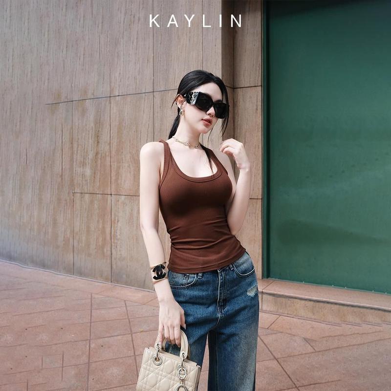  Áo thun ba lỗ nữ KAYLIN có size khoét cổ phong cách Tank Top thoáng mát KAYLIN - N2006 Women Trắng 