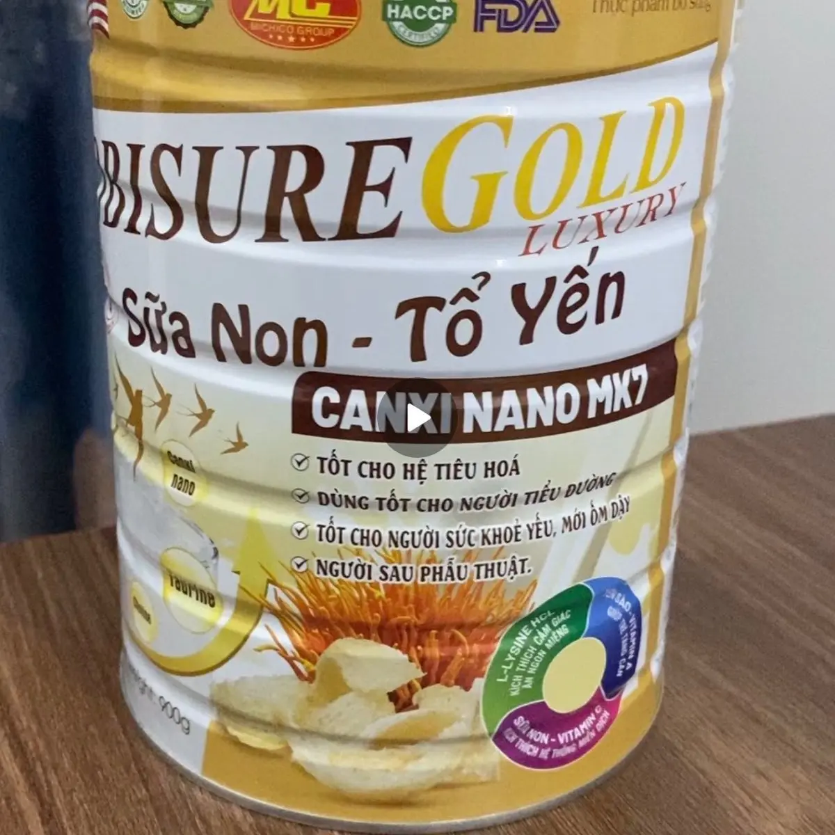 Sữa OBIRUREGOLD luxury .Sữa non -tổ Yến canxi nano mk7 (màu vàng 900g) bổ sung canxi,tốt cho người mới ốm dậy phục hồi,người tiểu đường