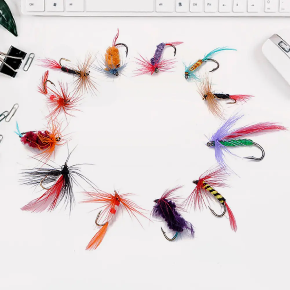 12pcs Fly Fishing Lure Set Style Insect Artificial Bait Feather Single Hook