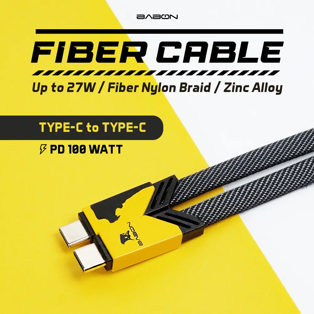 BABON Fiber Cable Charger TYPE-C TO TYPE-C PD 100W Ponsel Kabel