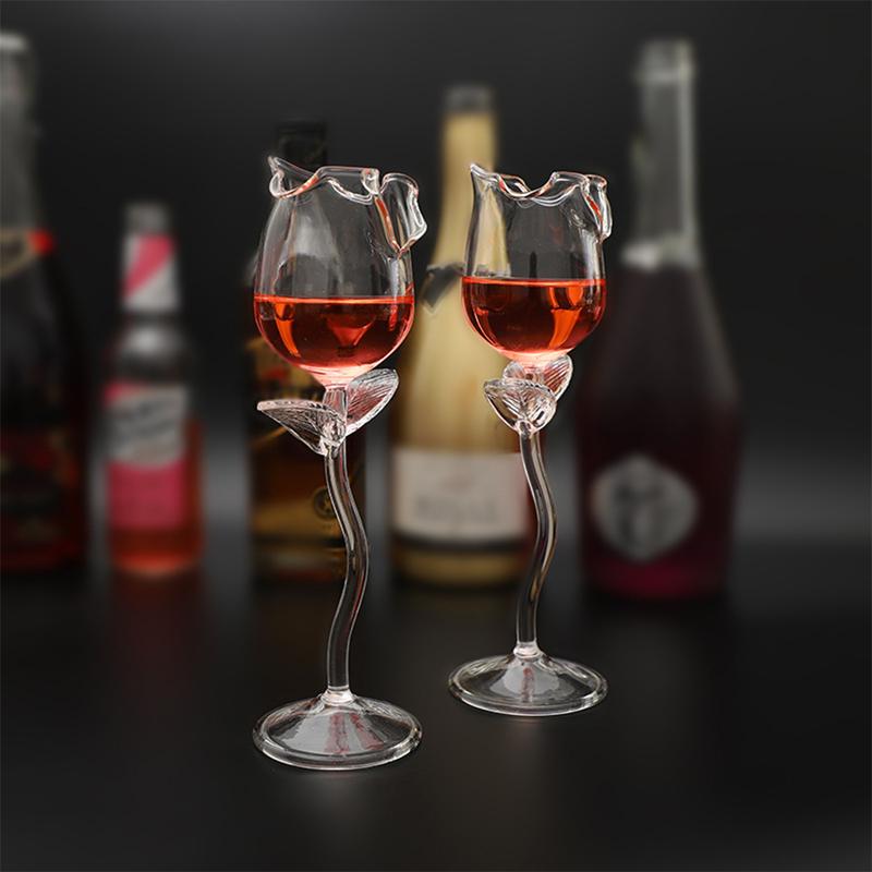 HCSJ 100ml Fancy Red Wine Goblet Exquisite Rose Flower Shape Wine Cocktail Glasses 4