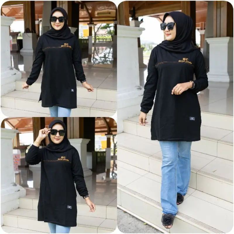 TUNIK SAMBUNG EMAS KAOS WANITA TANGAN PANJANG DI KERUT PAKAI KARET JAHITAN BELAH PINGGIR BAHAN KATUN KOMBET 20 S 6