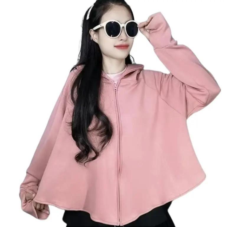 Áo chống nắng nữ cánh dơi nữ croptop mũ vành rộng khóa kéo chùm kín mặt chất umi cotton cao cấp chống tia UV mẫu mới Đồng Sport
