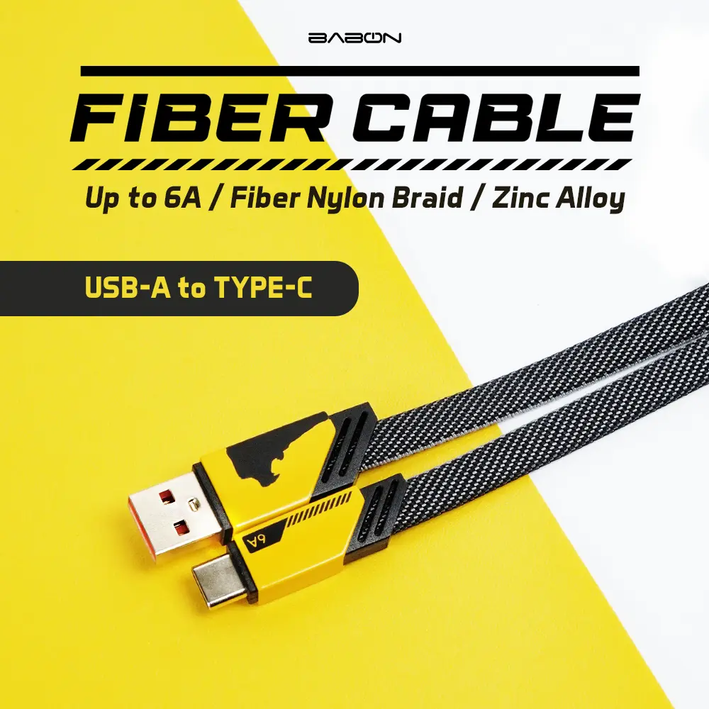 BABON Fiber Cable Charger USB TO TYPE-C 6A Ponsel
