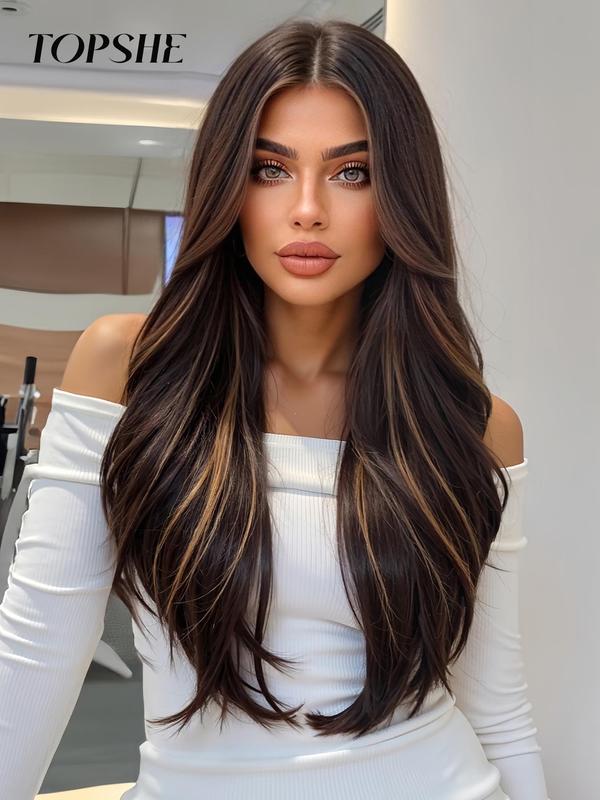 24 Inch Long Wigs for Women, Gorgeous Fluffy Wigs without Bangs, Synthetic Lace Front Wigs for Party, Daily Use 0