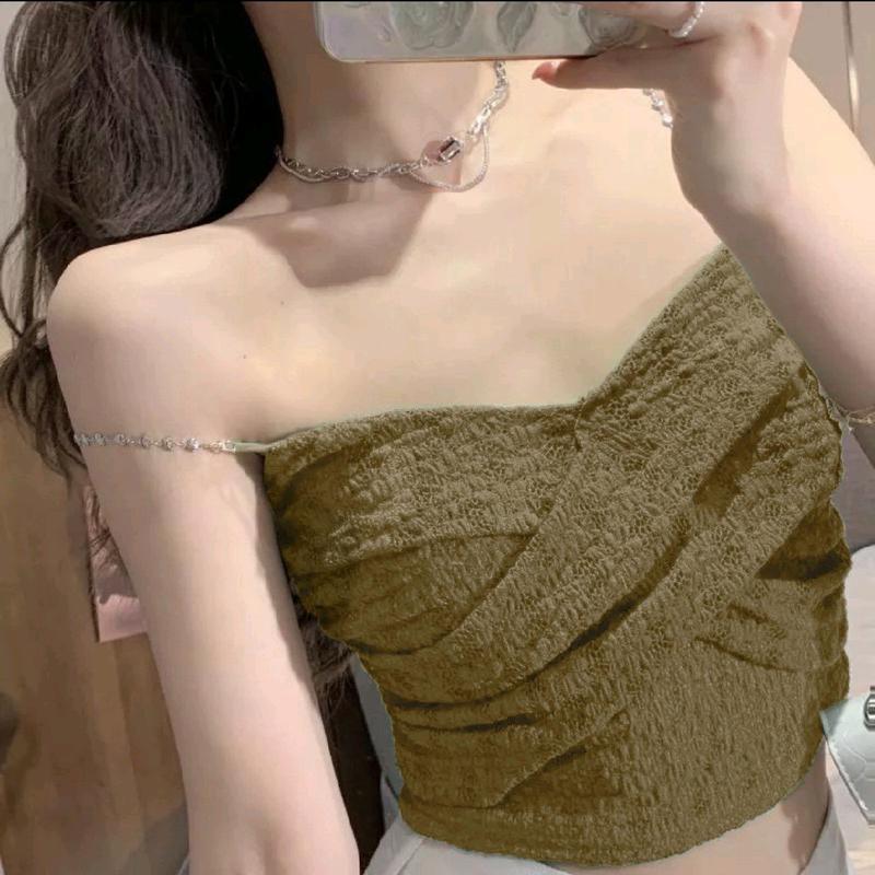 áo 2 dây phối xích phom croptop thân trước đắp chéo Nữ Nhung gg0