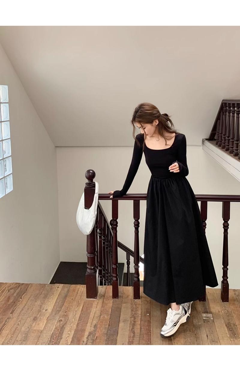 Product Introduction of French Hepburn style long sleeve square neck bottoms dress WOMEN'S autumn 2024 new high-grade elegant inner match long dress Casual Womenswear 27