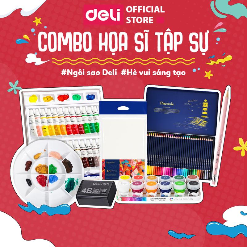 Combo Họa sĩ tập sự Deli - Các bộ dụng cụ vẽ, tô màu tranh cho các bạn newbie mới luyện tô màu chì, màu nước, vẽ phác thảo dễ dàng để học vẽ