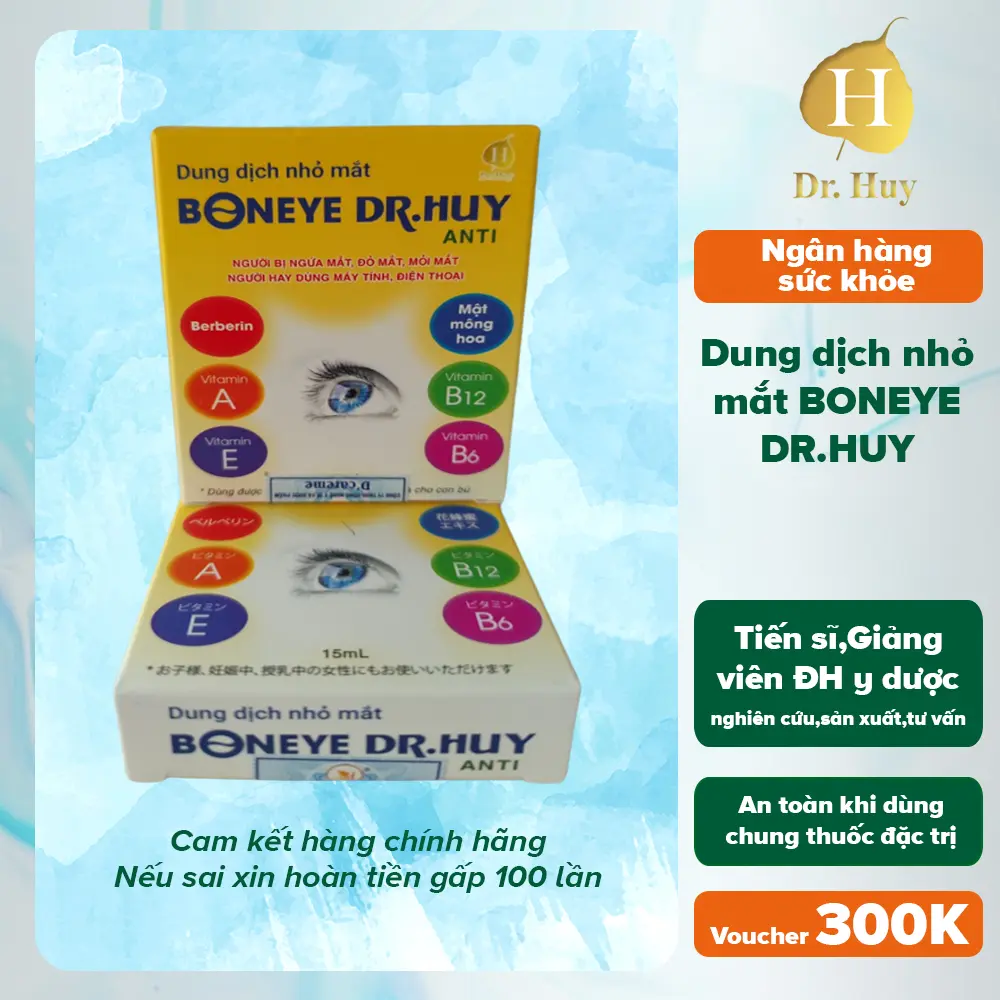Dung dịch nhỏ mắt BonEye DRHUY bổ sung Vitamin A, vitamin E, vitamin B12, B6,giảm khô mỏi mắt, làm dịu mắt 15ml