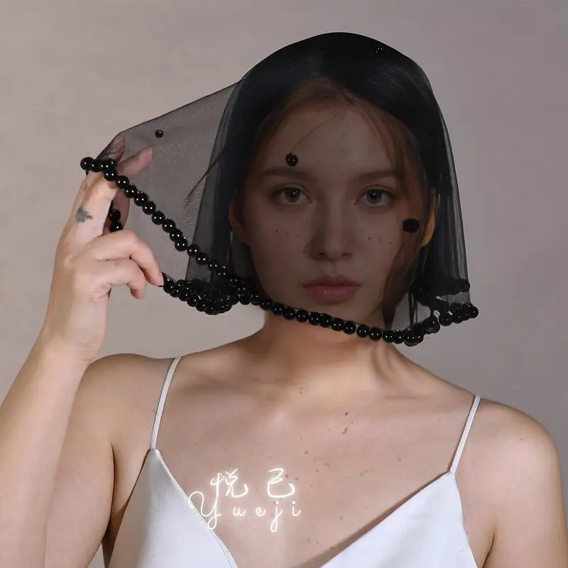 Yueji European and American Bridal Headveil Soft Net Short White Pearl Cap Headveil for Photography VA10 Headpiece