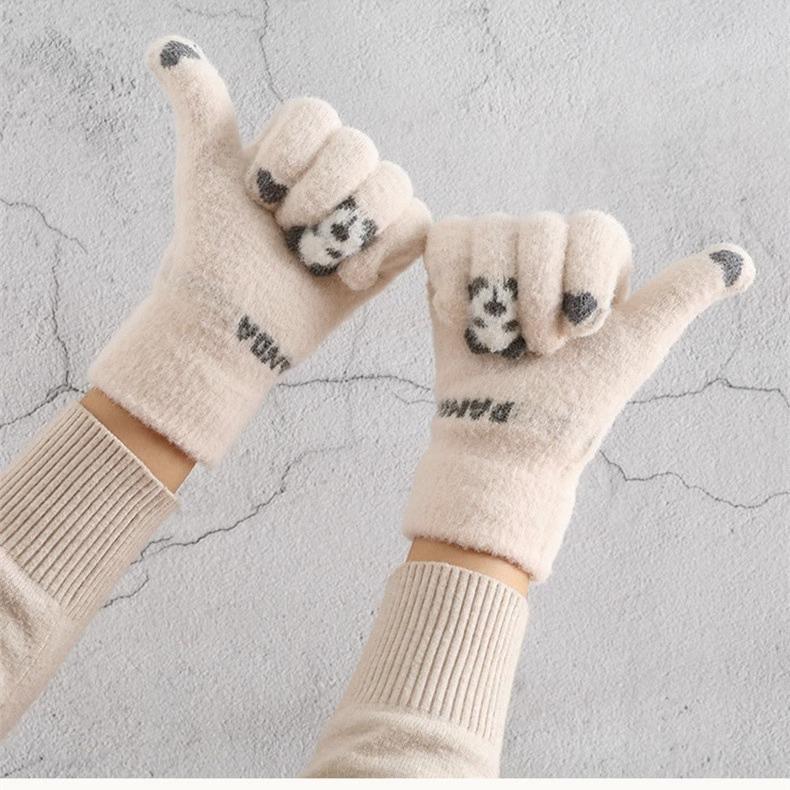 Product Introduction of Kawaii Touchscreen Winter Gloves‌ – 5-Finger Knitted Design with Thermal Fleece Lining, Waterproof TPU Thumb Patch & Reflective Stripes (Bike Riding Approved) ‌ 4