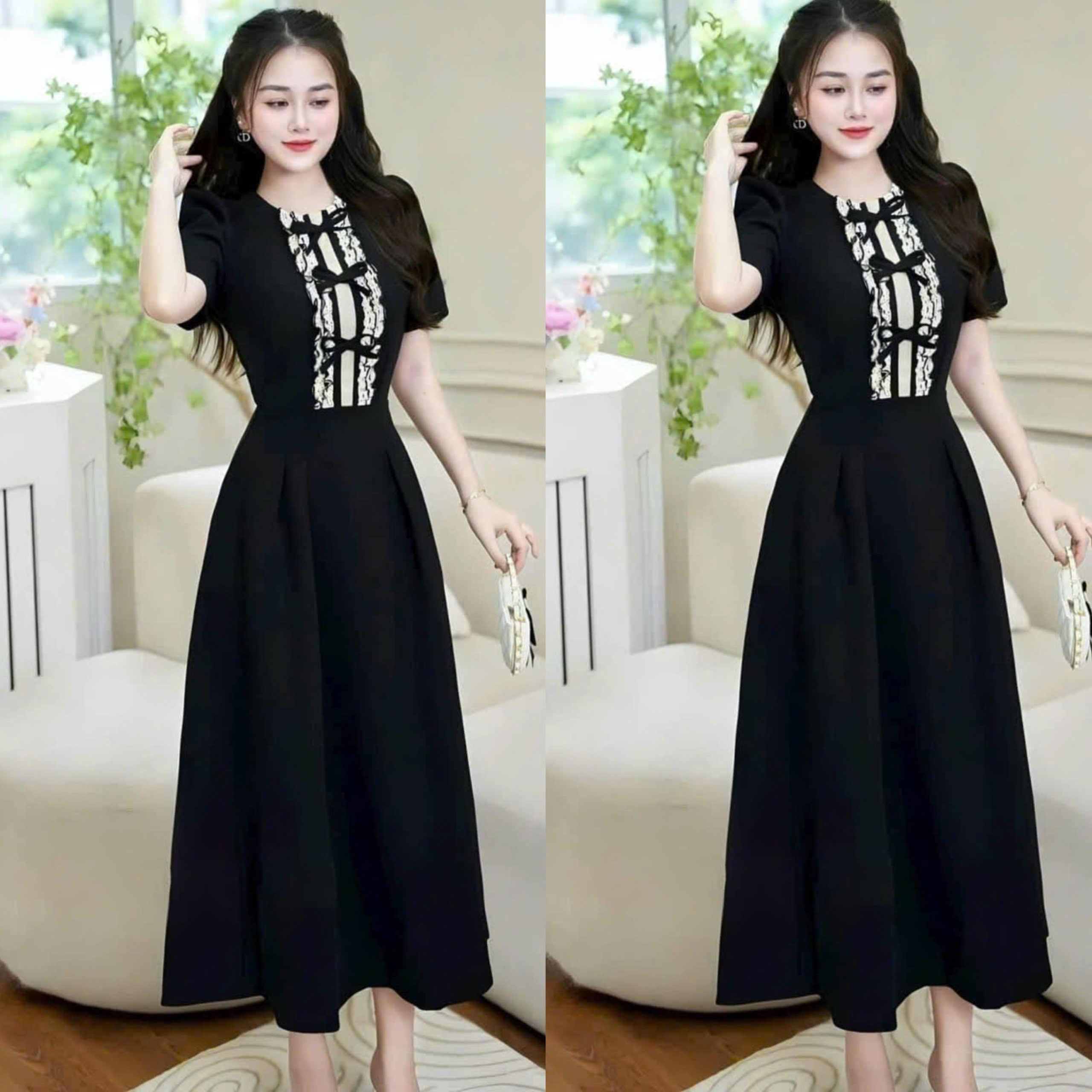 [Xả Kho] Váy Thời Trang Nữ Phối Ren Nơ Vải Cotton Lạnh Thanh Lịch 40 - 95Kg Có Bigsize Béo Xinh Shop - A.1416