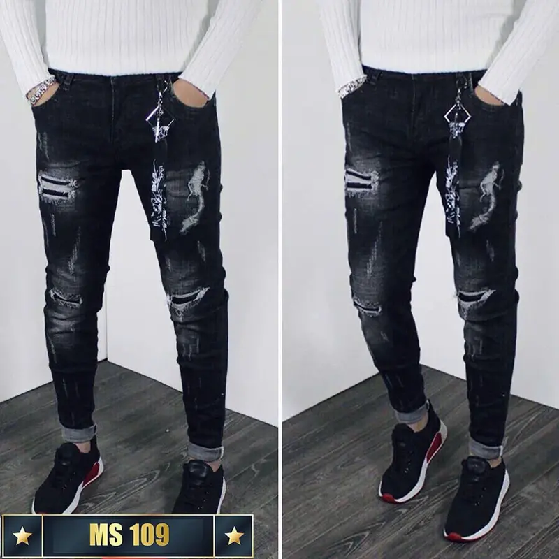 M109 Quần jean nam màu đen xám kiểu rách cao cấp trẻ trung  Bắp store23 ms109 Menswear Pants 0