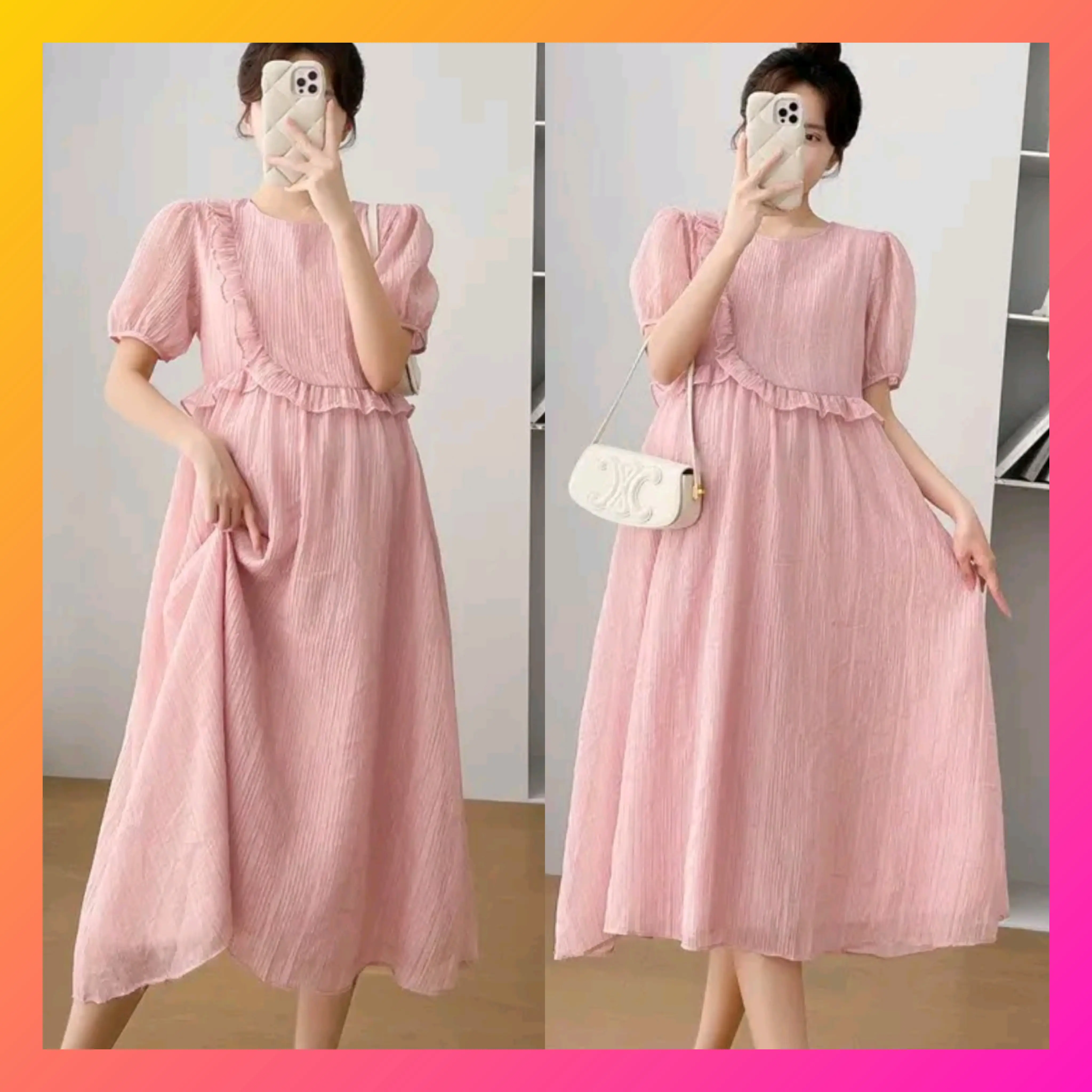 ĐẦM BẦU CÔNG SỞ DÁNG BABYDOLL SIÊU XINH CHẤT MỀM MÁT BIGSIZE Nữ Women Dress Hồng