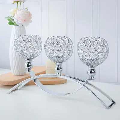 thumbnail image 2 of 15.3 Inch Gold Candelabra Centerpiece - 5 Arm Crystal Candle Holder For Wedding Decor 2 of 14