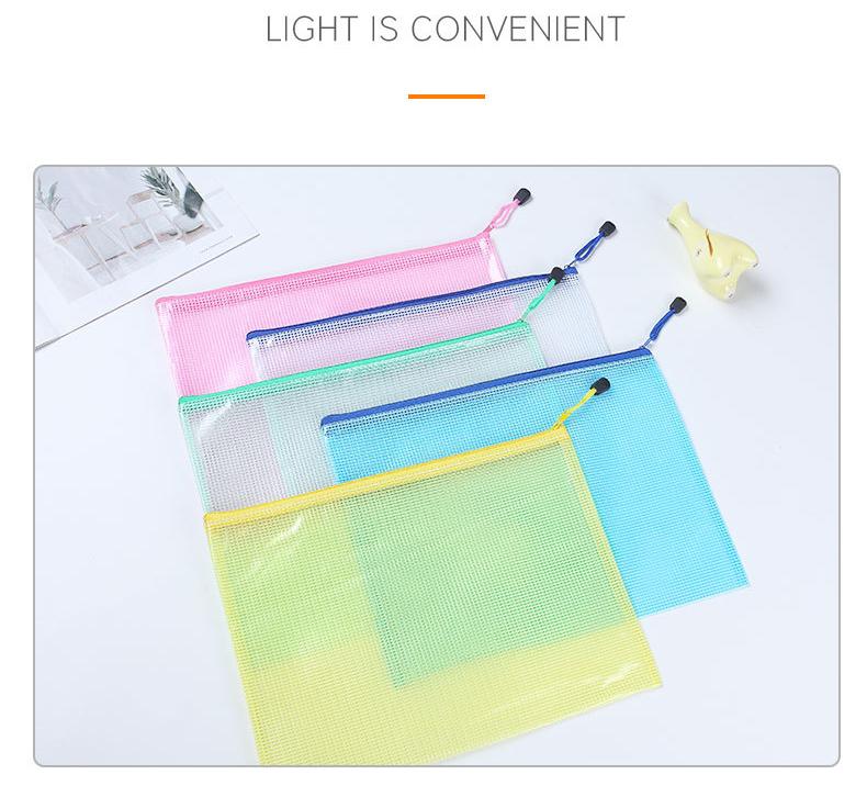 Product Introduction of A3A4A5A6Transparent File Mesh File Zip Zipper Bags Waterproof Office School Stationery Mesh 7