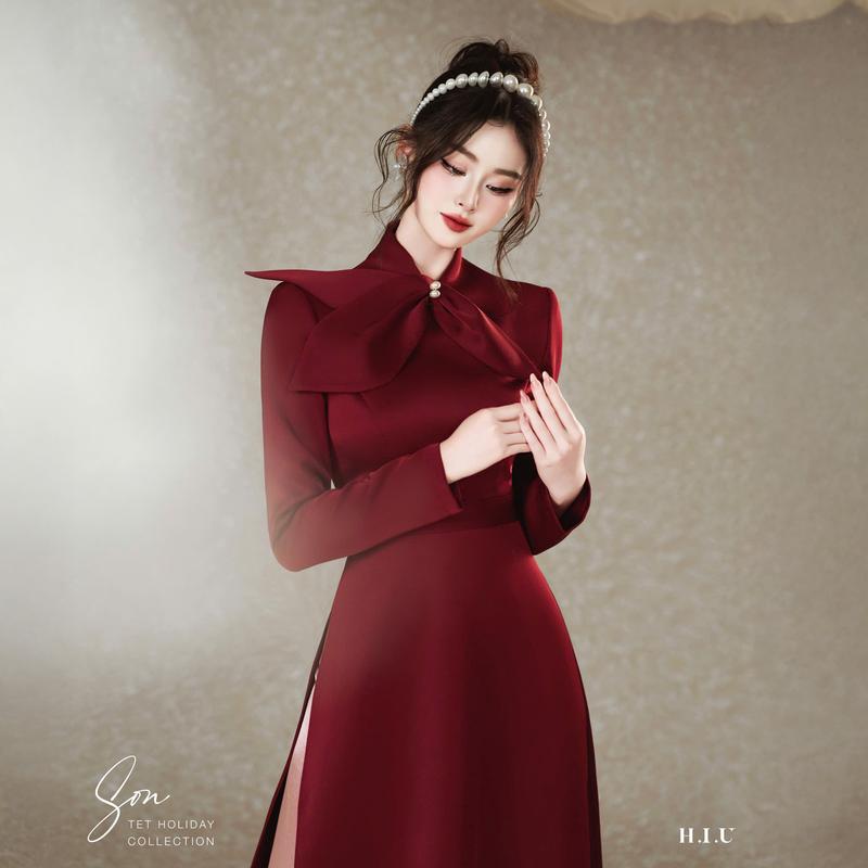 Áo dài nữ Liên Hoa cách tân H.I.U Fashion ko kèm quần lụa vải Lụa Nhật cao cấp tiểu thư thanh lịch HIU design