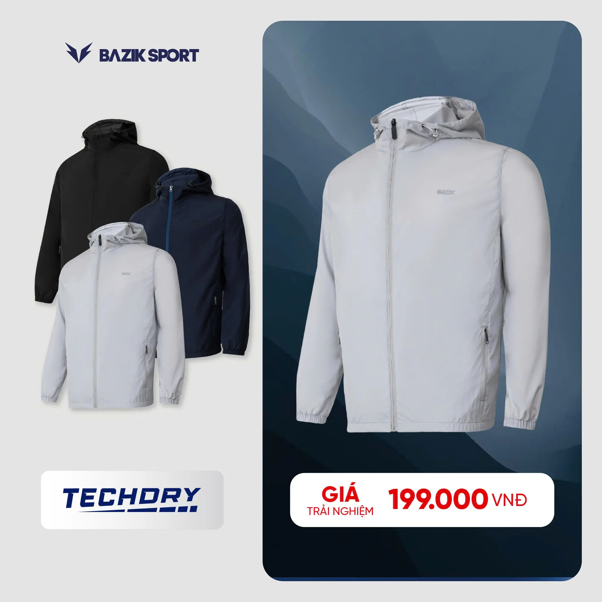 Áo Khoác Gió Nam BAZIK TechDry Thể Thao 1 Lớp Siêu Nhẹ, Thoải Mái Vận Động, Đi Làm, Đi Chơi, Jacket Menswear
