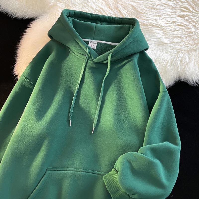 Áo Hoodie Màu Trơn Trọng Lượng Nặng Màu Xanh Lá Đậm Dành Cho Nam Giới Mùa Thu Và Mùa Đông Phong Cách Cơ Bản Lót Lông Cừu Áo Khoác Có Mũ Trùm Đầu Ngoại Cỡ hoodie nam hoodie zip Menswear Dài Tay Tay Dài