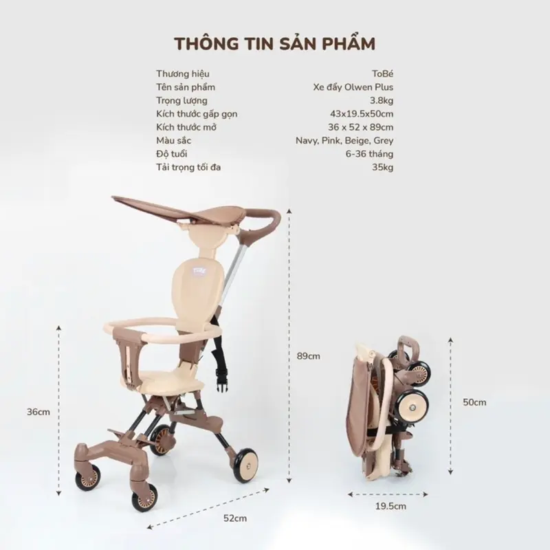 [Voucher Độc Quyền + Quà Tặng] Xe đẩy gấp gọn siêu nhẹ ToBe Plus cho bé từ 6-36 tháng - Kèm Mái che và đệm ngồi 8