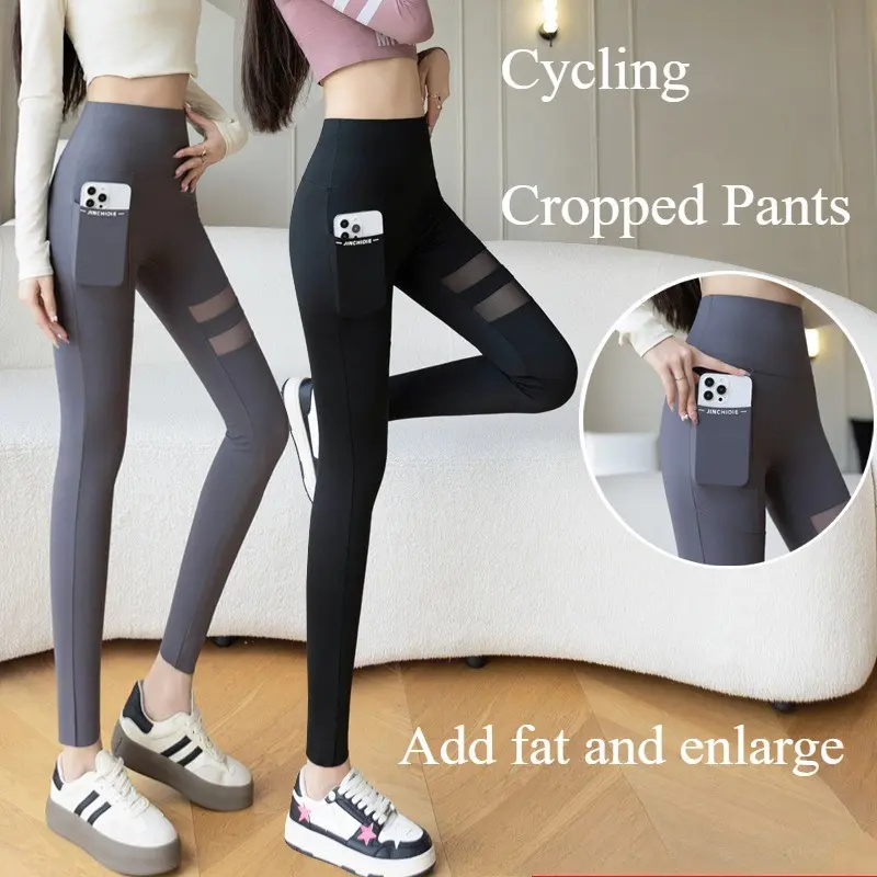 Quần Tập Yoga, Dành Cho Nữ, Thân Thiện Với 100kg, Quần Legging Cá Mập Cạp Cao Có Túi Lưới, Trang Phục Thể Dục Barbie Dày Trung Bình (Cỡ L-XXXL) 0