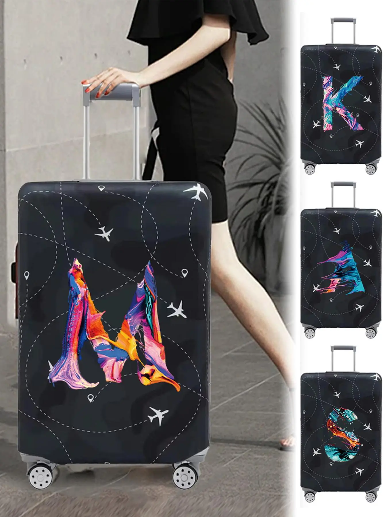 Colorful Letter Pattern Luggage Cover, Stretch Luggage Protector, Baggage Dust Case Cover for 18-32 Inch Suitcase, Travel Organizer