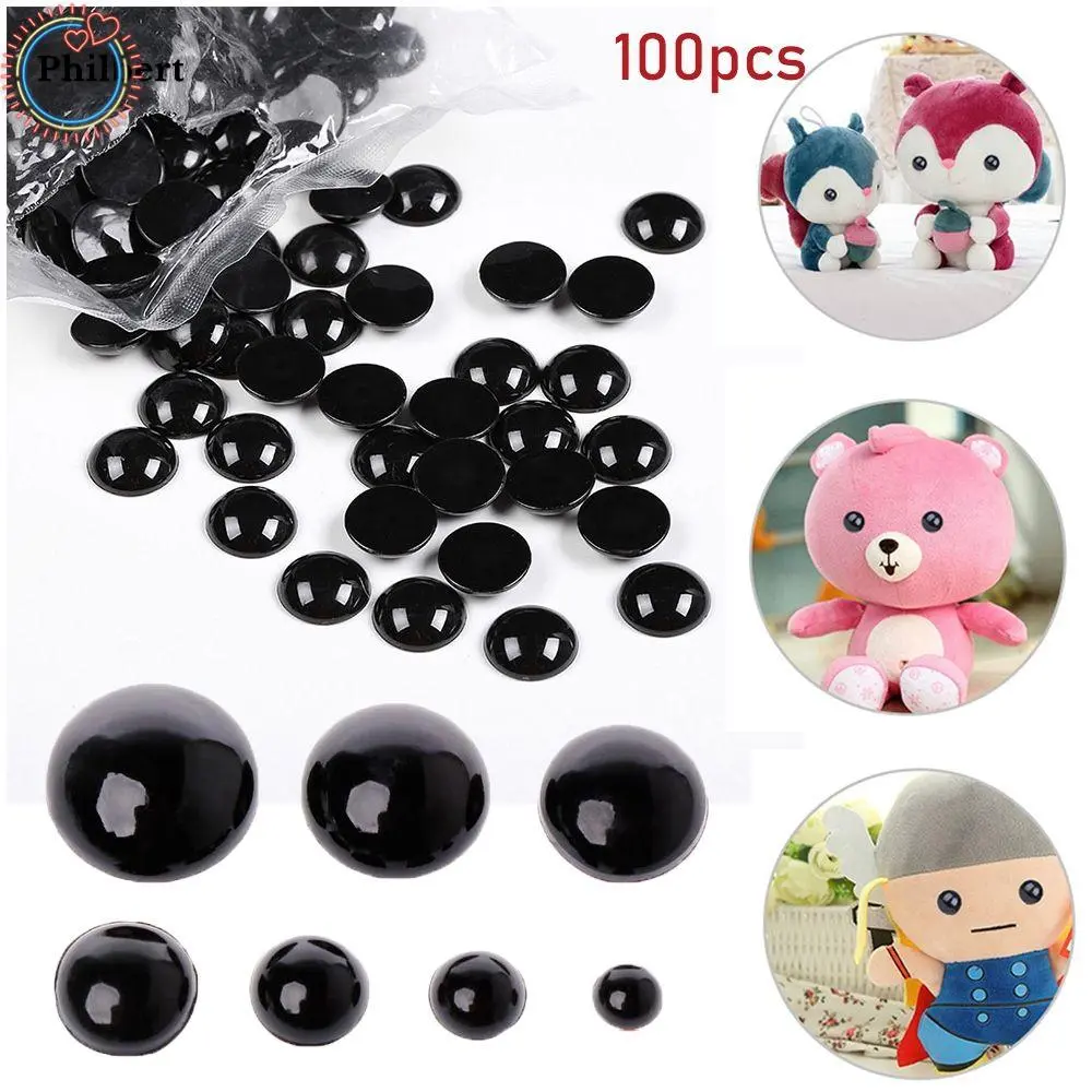 Kraf DIY, 100pcs, Beruang Mainan Mewah 3-12mm, Mata Keselamatan Hitam, Mata Haiwan, Sesuai untuk Membuat Boneka dan Anak Patung, Aksesori, Bahan Felting
