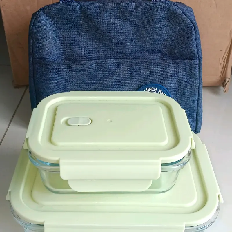 Hộp thủy tinh _combo 3 ngăn 1000ml _ Hộp chữ nhật 410ml _Túi đựng cơm 5