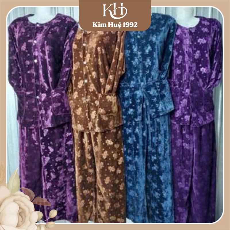 Bộ bà ba nhung dài tay thu đông cho người già, quần ống rộng, quần áo trung niên cho bà và mẹ - Tím - Nữ, Women Voi Top Voi Top Ong