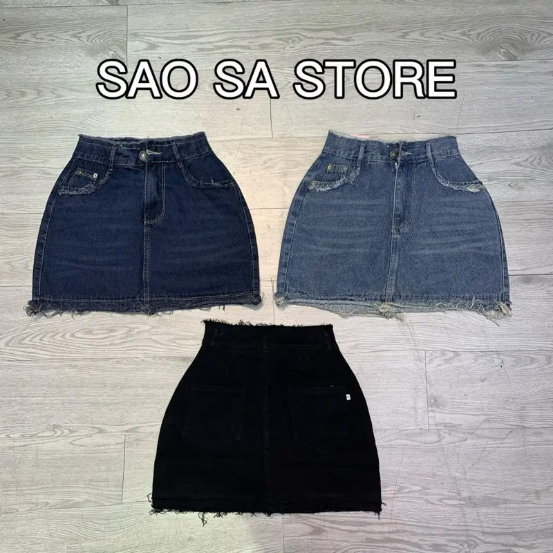V27 [ Không Dãn _ Có Quần ] Chân váy JEAN lai 2 TUA RUA có túi phom a xinh xắn_ SAO SA STORE