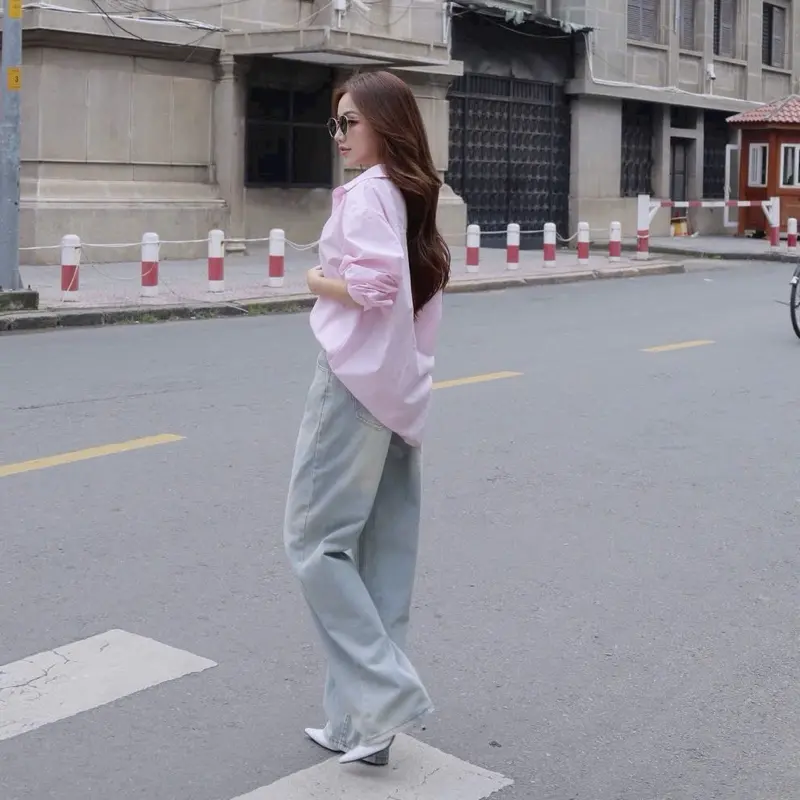 QJ45 - Quần Jeans Ống Suông Form Rộng Wash Loang Màu Bạc Phối Tag Lưng Cao Ống Rộng Tôn Dáng Form Unisex Ong Nữ 7