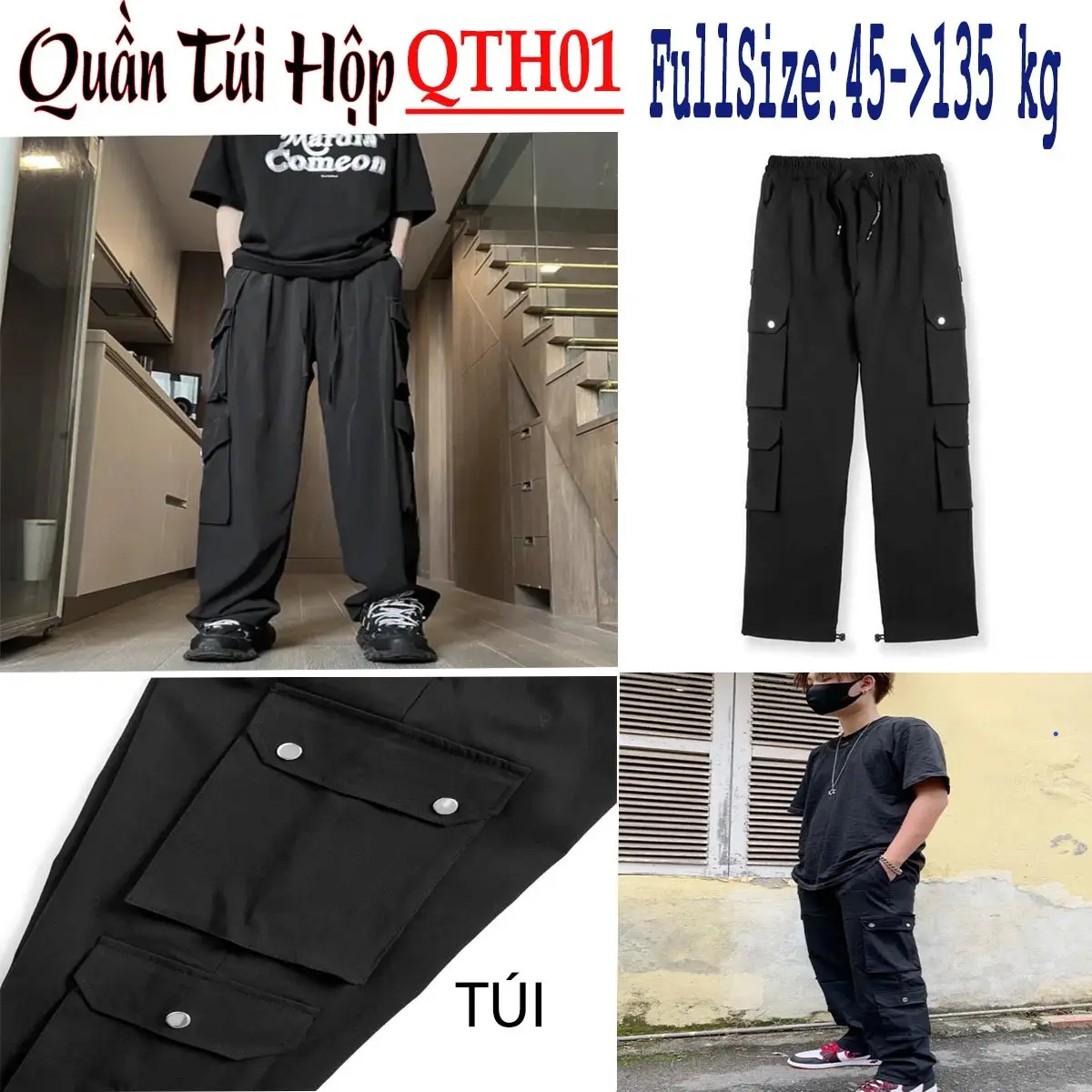 [có Bigsize] Quần dài túi hộp  Unisex, cá tính,có nút thít độ rộng ở ống quần thành quần Jogger.[MÃ QTH01]