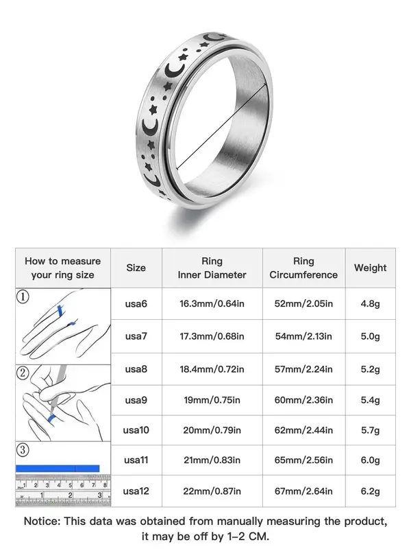 Unisex Street Trend Star & Moon Graphic Rotating Ring, Vintage Trendy Anxiety Ring, Chic Jewelry As Gift for Boyfriend & Girlfriend, Valentine's Day, Gift 1