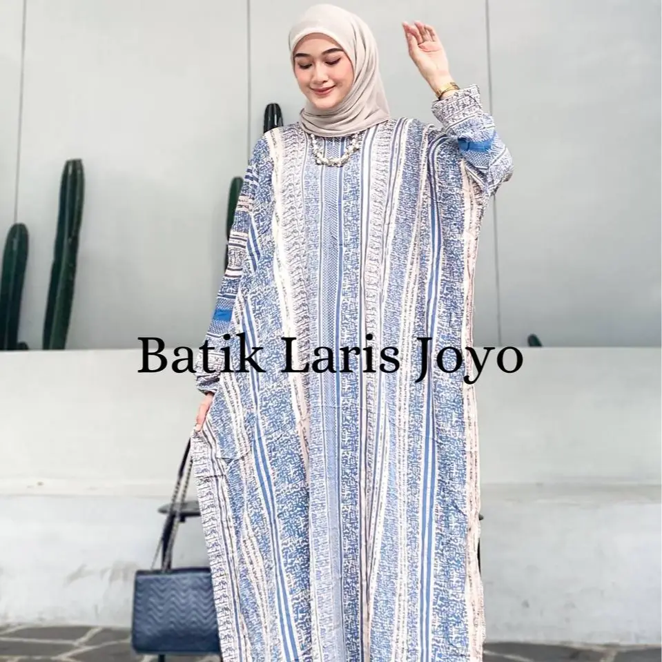 Kaftan Pameela - Kaftan Wanita Jumbo Maxi Soft Color Motif Batik Garis-garis Busui Lengan Panjang Rayon Premium By Batik Laris Joyo
