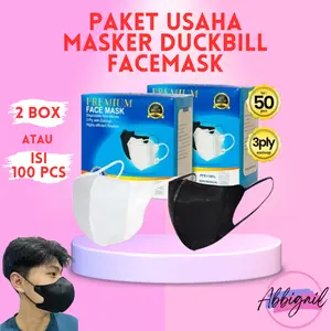 ABBIGAIL 2 BOX (100 PCS) PAKET HEMAT BUNDLE MASKER DUCKBILL DUCK BILL FACEMASK 3PLY 3 PLY BAHAN TEBAL BEST SELLER HITAM PUTIH MIX 3008