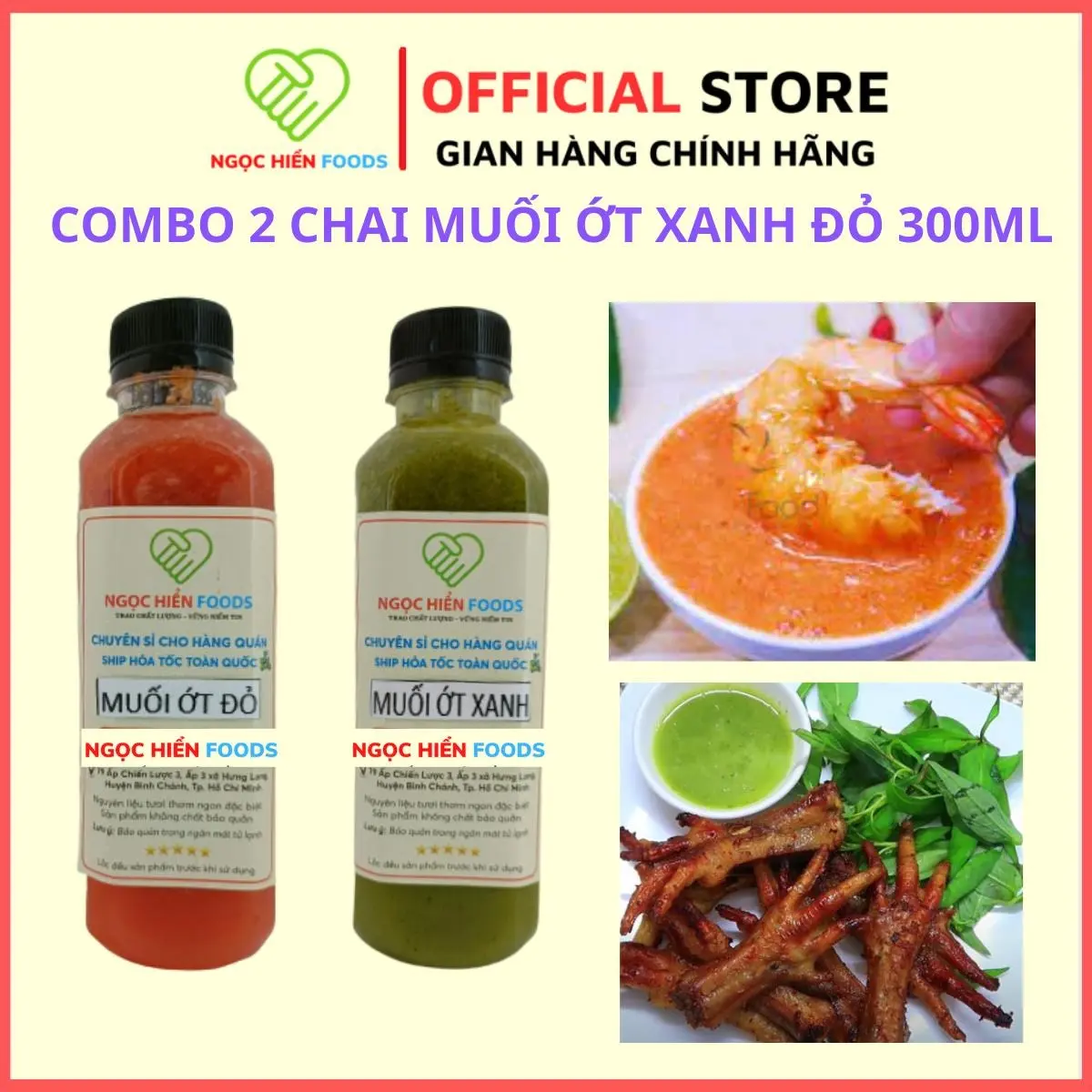 Combo 2 chai Muối ớt đo xanh chấm hải sản và trái cây NGỌC HIỂN FOODS, 1 chai 300ml/370g