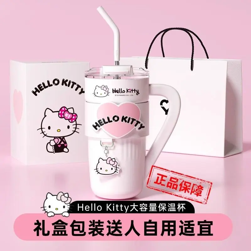 Cawan Vakum, Jenama Bersama Hellokitty, Cawan Kopi Wanita, Tampan, Kapasiti Besar, dengan Straw, Sesuai untuk Musim Panas, Sesuai sebagai Hadiah Hari Jadi