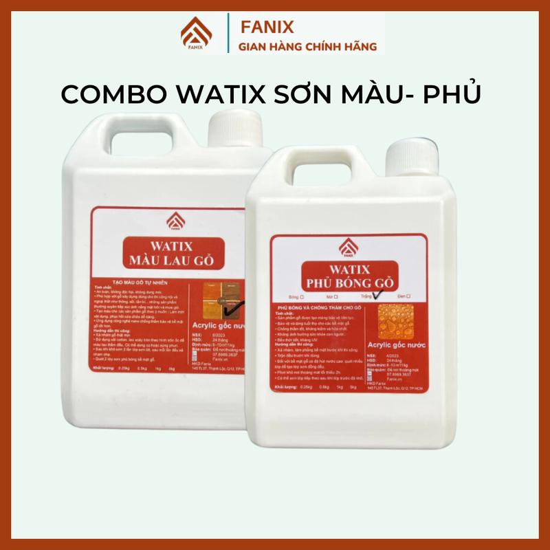 WATIX Combo màu lau gỗ + phủ bóng gỗ - Sơn gỗ gốc nước an toàn 100% không độc hại - Dùng nội ngoại thất - 6 màu: Honey Cherry Wallnut Sồi Cánh Gián Mun - Dễ thi công - Chống thấm - Dùng cho đồ gỗ tủ bàn ghế - Size: 100g-5kg - Hàng Việt Nam