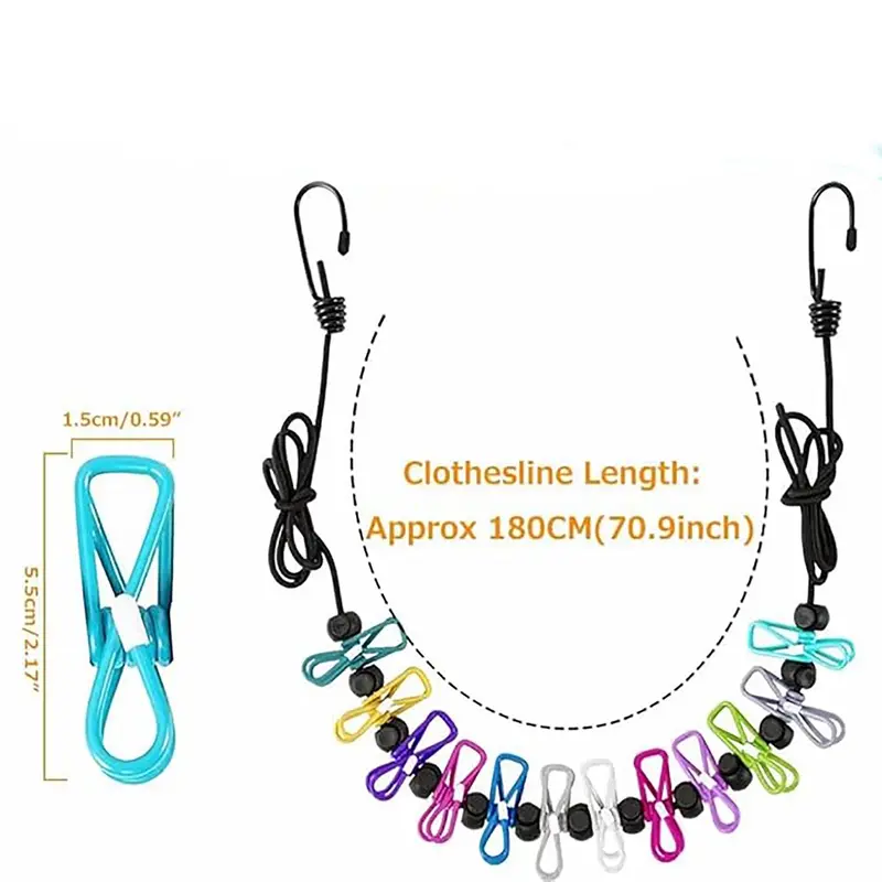 Portable Retractable Clothesline, 1 Count Windproof Clothesline with 12pcs Clips, Washing Line for Home Balcony Outdoor Camping 1