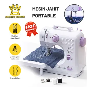 Bright Crown Mesin Jahit Mini Portable 505A Multifungsi 12 Jenis Pola Jahitan + Lampu Malam Rapi dan Kokoh