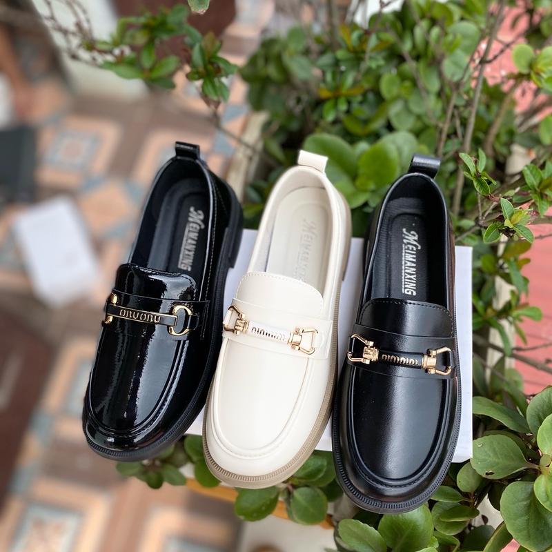[chân mỏng chọn lùi 1sz] Giày moca M.iu da mềm đế Cao Su 3cm khuy đồng Shoes Shoes giày  lười