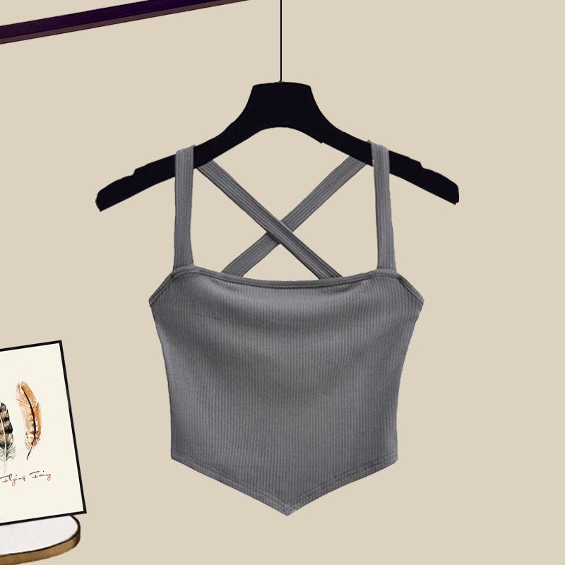 Product Introduction of plus Size Women's Summer Suit Female 2024 New Slim Korean Style Shirt Cross Tank Top Wide Leg Pants Three-Piece Suit Suit 11