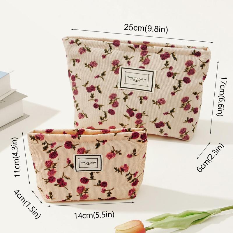 Product Introduction of Vintage Floral Pattern Makeup Bag Set, Large Capacity Cosmetic Storage Bag with Zipper, Versatile Makeup Organizer Pouch for Travel 12