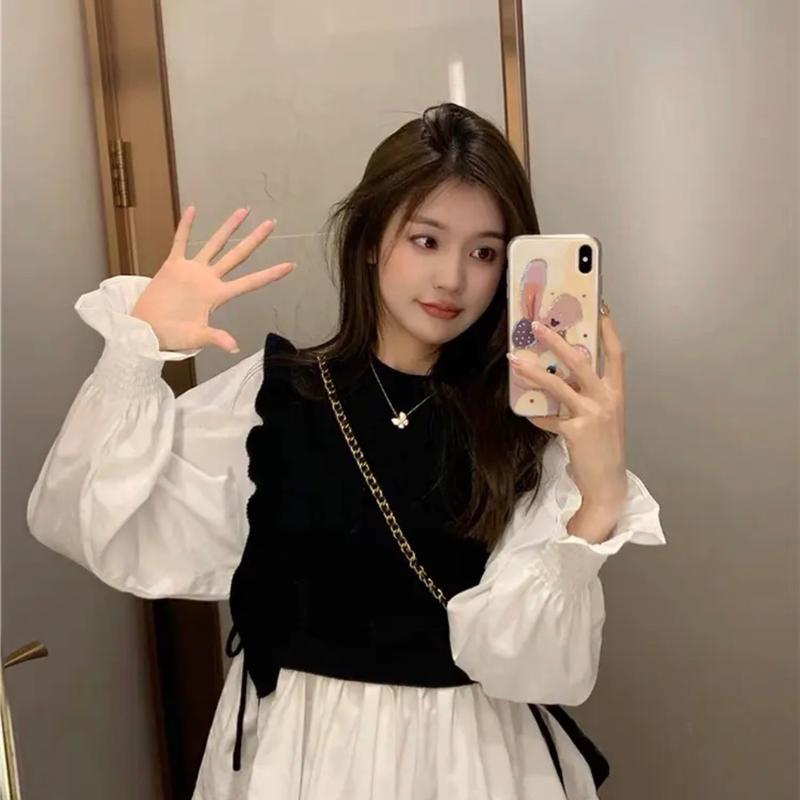 Áo tiểu thơ bigsize nữ áo kèm quần sét dáng babydoll phối bèo xinh xắn somi kiểu nữ dáng rộng thu đông Đậu bigsize SM40 Q500 Women Top Đậu bigsize