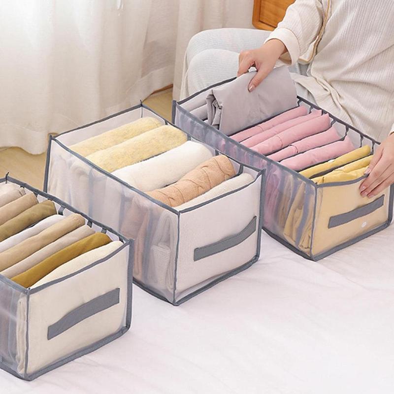 Foldable Cloth Storage Box With Handle & Compartments, Clear Multi Grid Flexible Drawer Organizer, Wardrobe Closet Storage Box For Bedroom Cloakroom 4