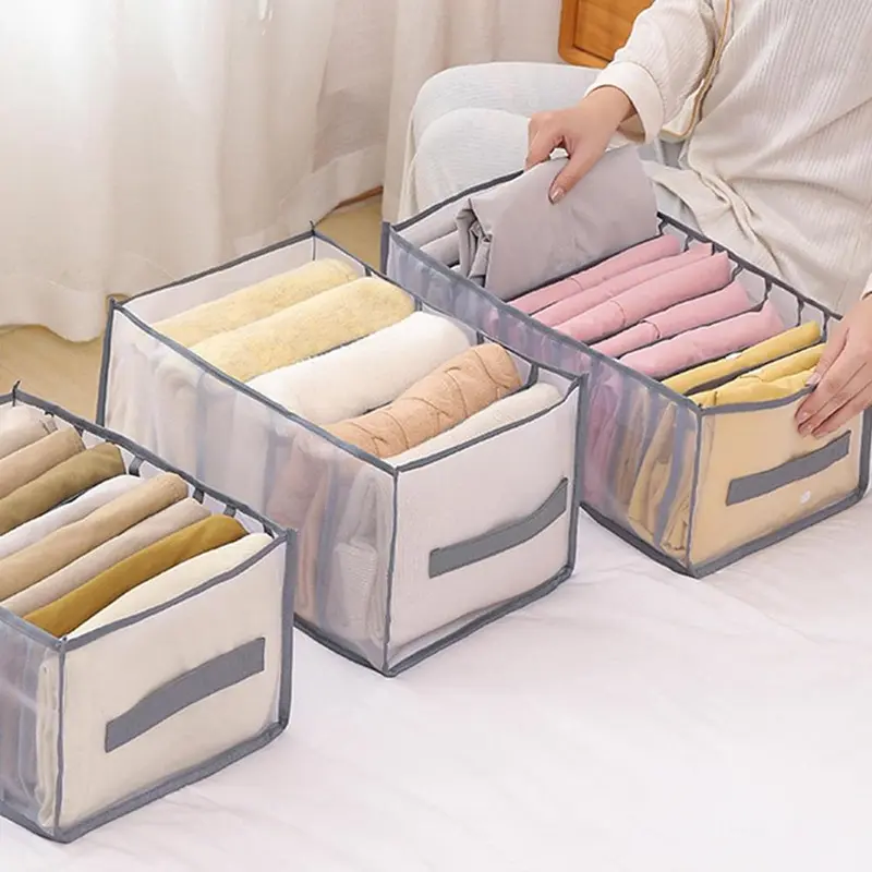 Foldable Cloth Storage Box With Handle & Compartments, Clear Multi Grid Flexible Drawer Organizer, Wardrobe Closet Storage Box For Bedroom Cloakroom 3