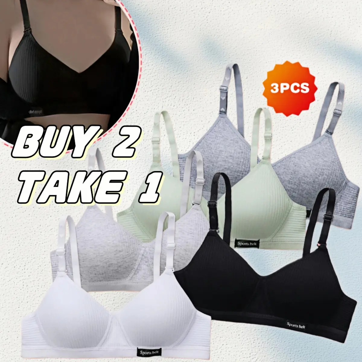 【BUY 2 TAKE 1】Seamless Bra For Women Young Girls Soft Gathered Push Up Bra No Steel Ring Brassiere Detachable Strap Sport Lingerie
